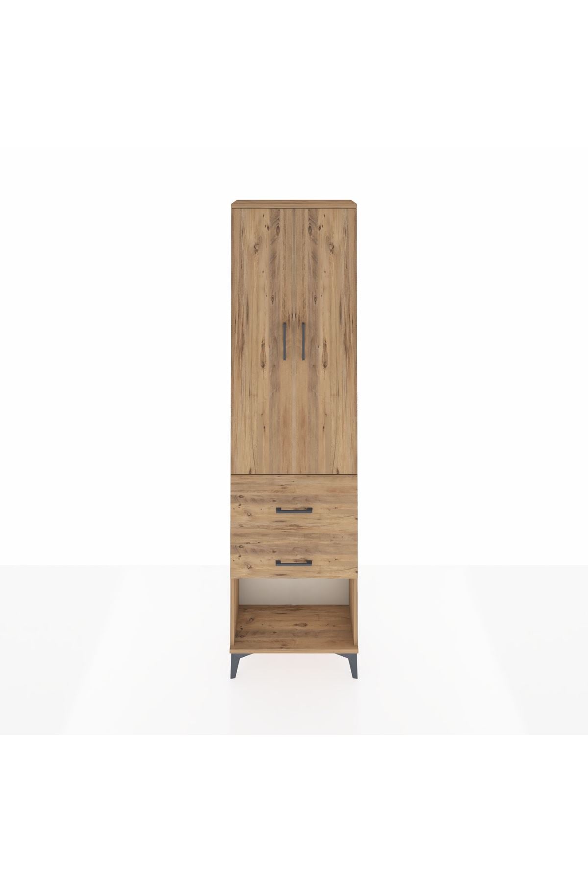 Arges Dolap 3 Raflı 2 Çekmeceli 2 Kapaklı 60x30x221 Çam-Çam