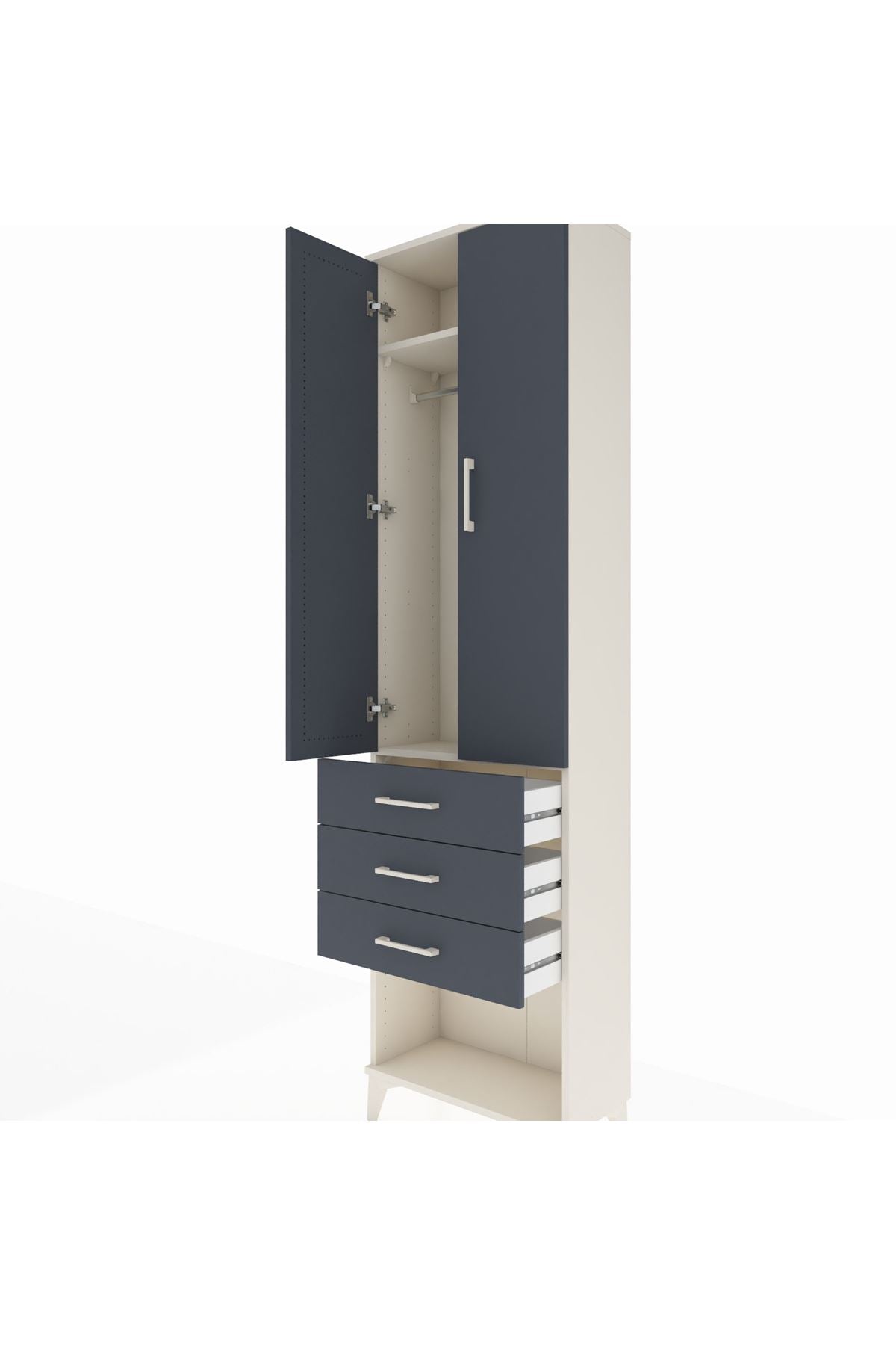 Arges Dolap 2 Raflı 3 Çekmeceli Tek Askılı 60x30x221 Aytaşı-Antrasit