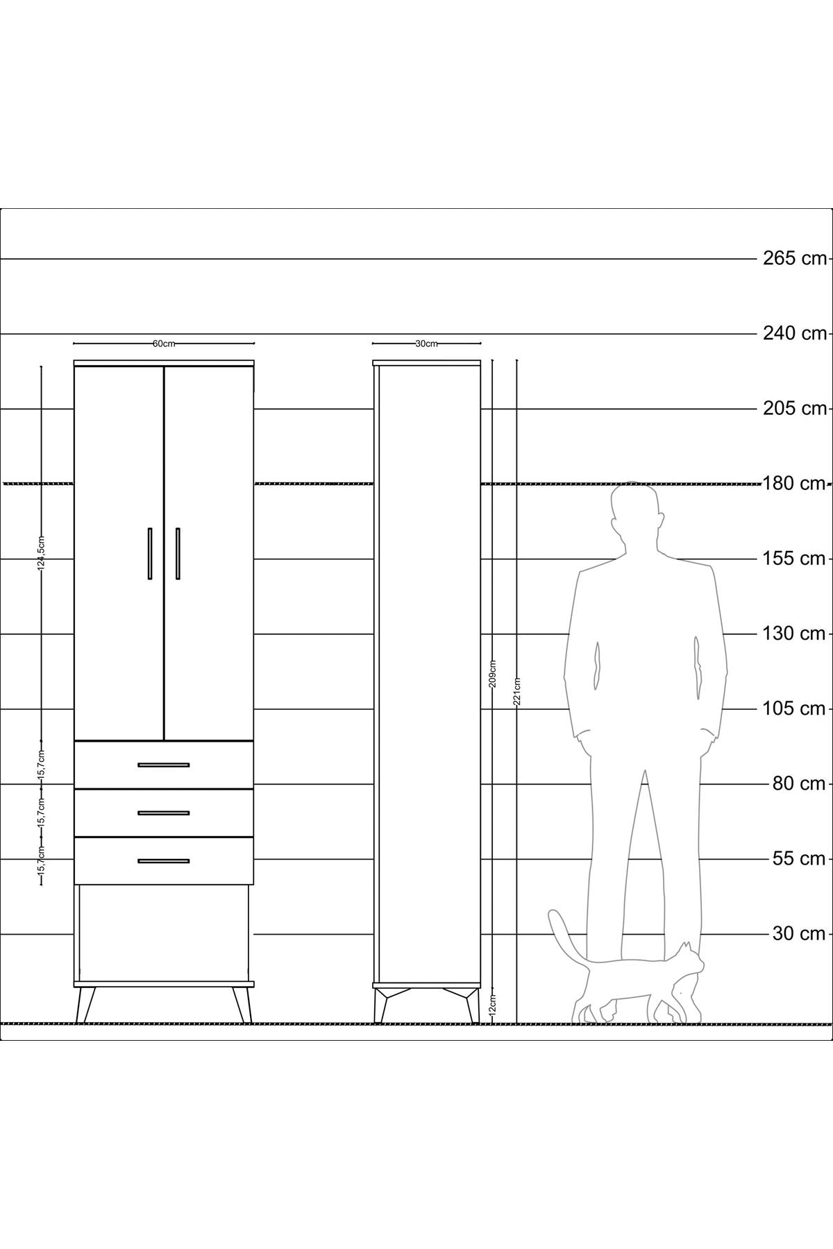 Arges Dolap 2 Raflı 3 Çekmeceli Tek Askılı 60x30x221 Aytaşı-Antrasit