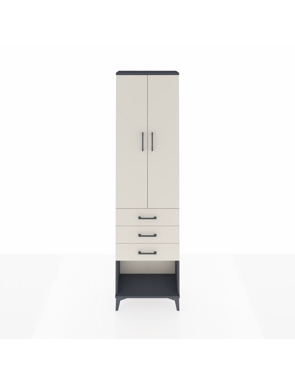 Arges Dolap 2 Raflı 3 Çekmeceli Tek Askılı 60x30x221 Antrasit-Aytaşı