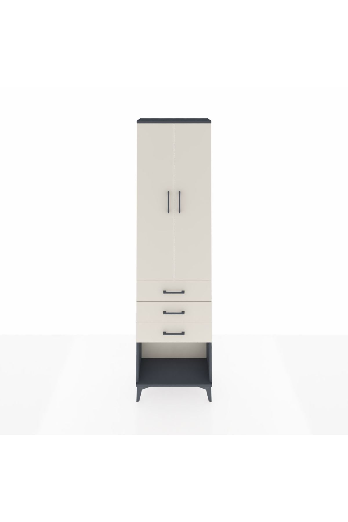 Arges Dolap 2 Raflı 3 Çekmeceli Tek Askılı 60x30x221 Antrasit-Aytaşı