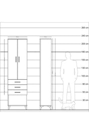 Arges Dolap 2 Raflı 3 Çekmeceli Tek Askılı 60x30x221 Aytaşı-Çam