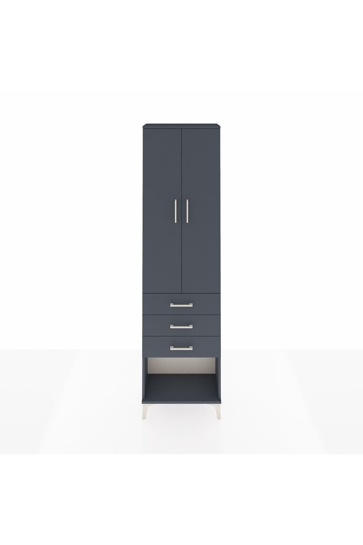 Arges Dolap 2 Raflı 3 Çekmeceli Tek Askılı 60x30x221 Antrasit-Antrasit