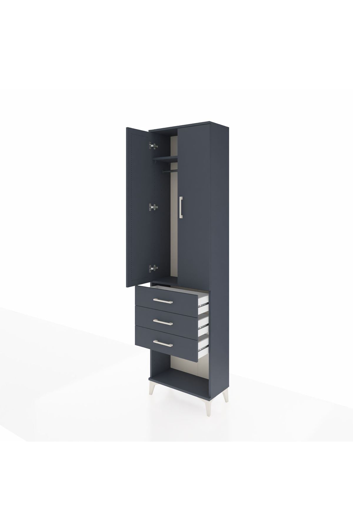 Arges Dolap 2 Raflı 3 Çekmeceli Tek Askılı 60x30x221 Antrasit-Antrasit