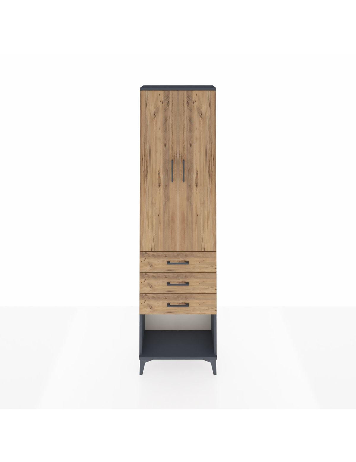 Arges Dolap 2 Raflı 3 Çekmeceli Tek Askılı 60x30x221 Antrasit-Çam