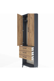 Arges Dolap 2 Raflı 3 Çekmeceli Tek Askılı 60x30x221 Antrasit-Çam