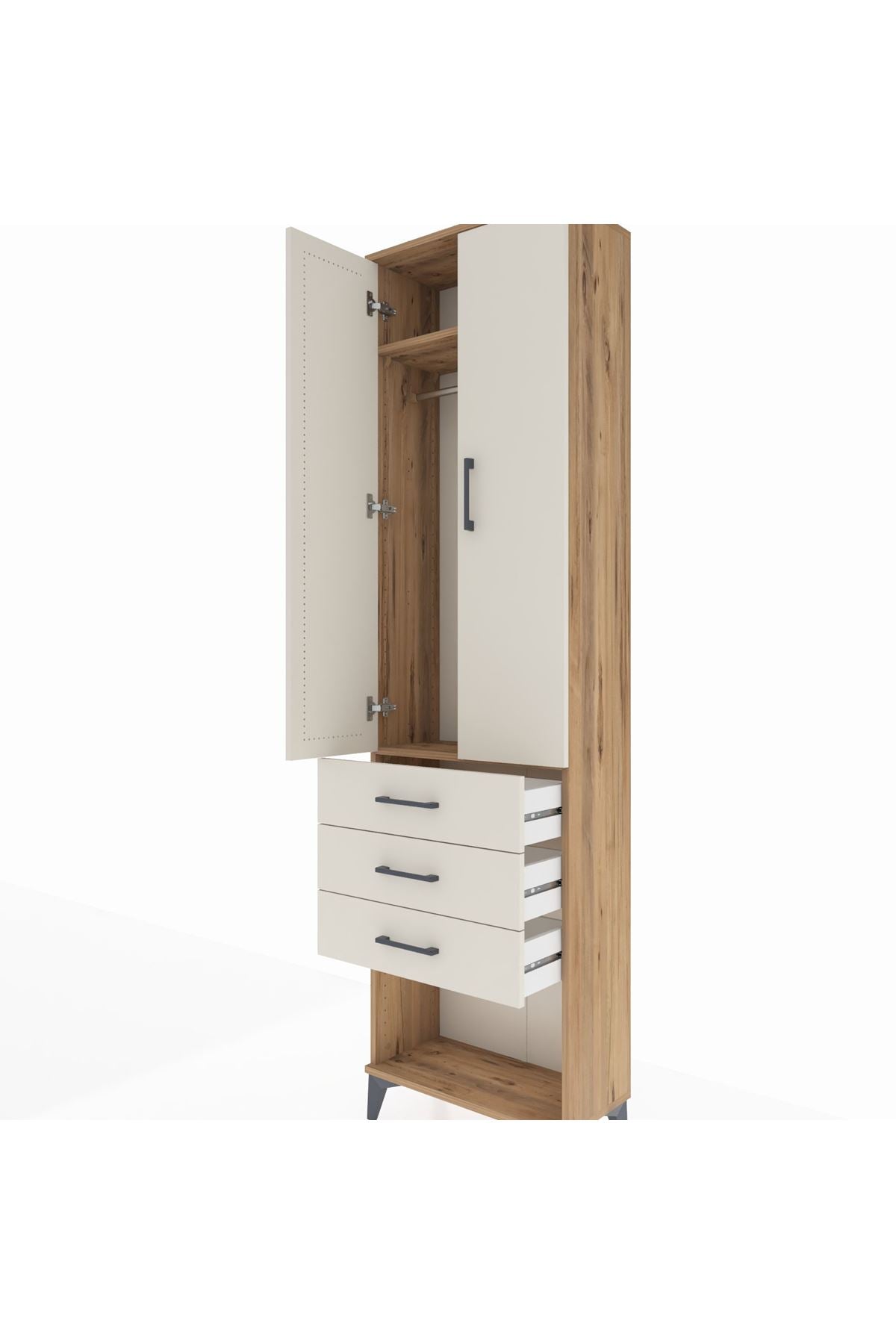 Arges Dolap 2 Raflı 3 Çekmeceli Tek Askılı 60x30x221 Çam-Aytaşı