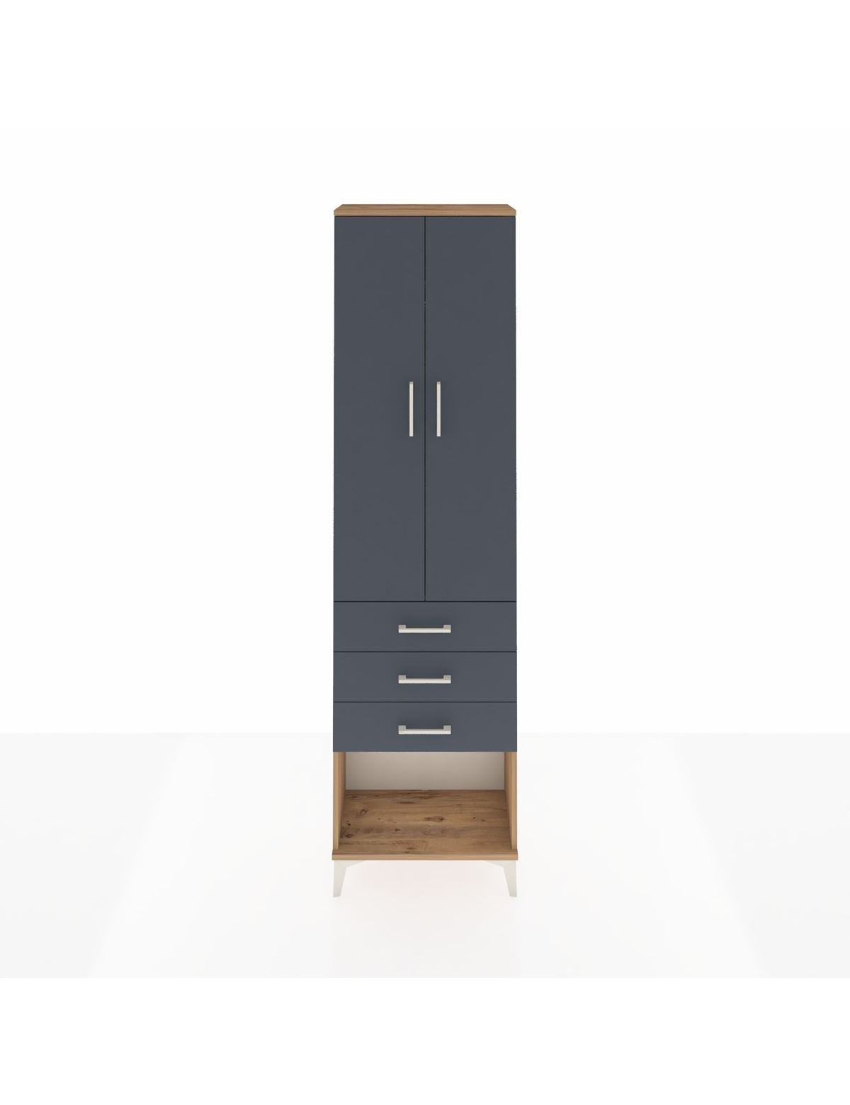 Arges Dolap 2 Raflı 3 Çekmeceli Tek Askılı 60x30x221 Çam-Antrasit