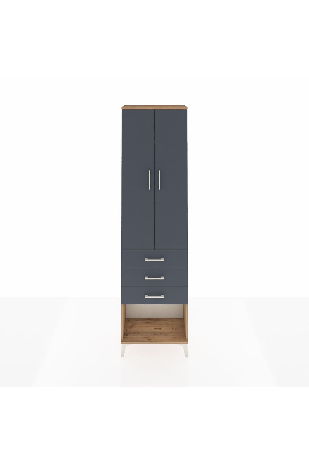 Arges Dolap 2 Raflı 3 Çekmeceli Tek Askılı 60x30x221 Çam-Antrasit
