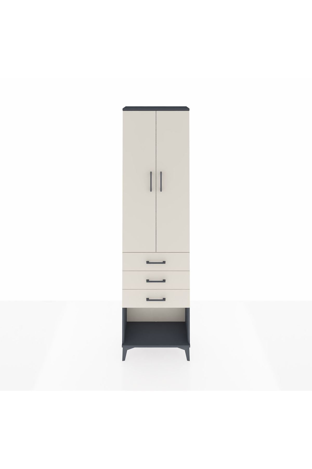 Arges Dolap 3 Raflı 3 Çekmeceli 2 Kapaklı 60x30x221 Antrasit-Aytaşı