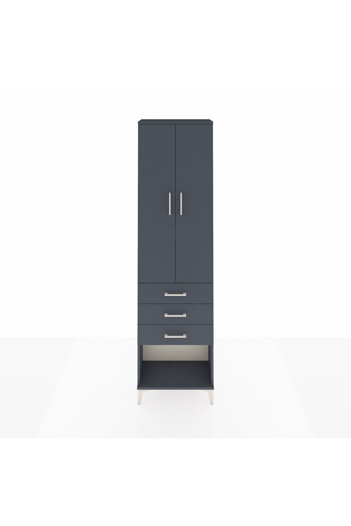 Arges Dolap 3 Raflı 3 Çekmeceli 2 Kapaklı 60x30x221 Antrasit-Antrasit