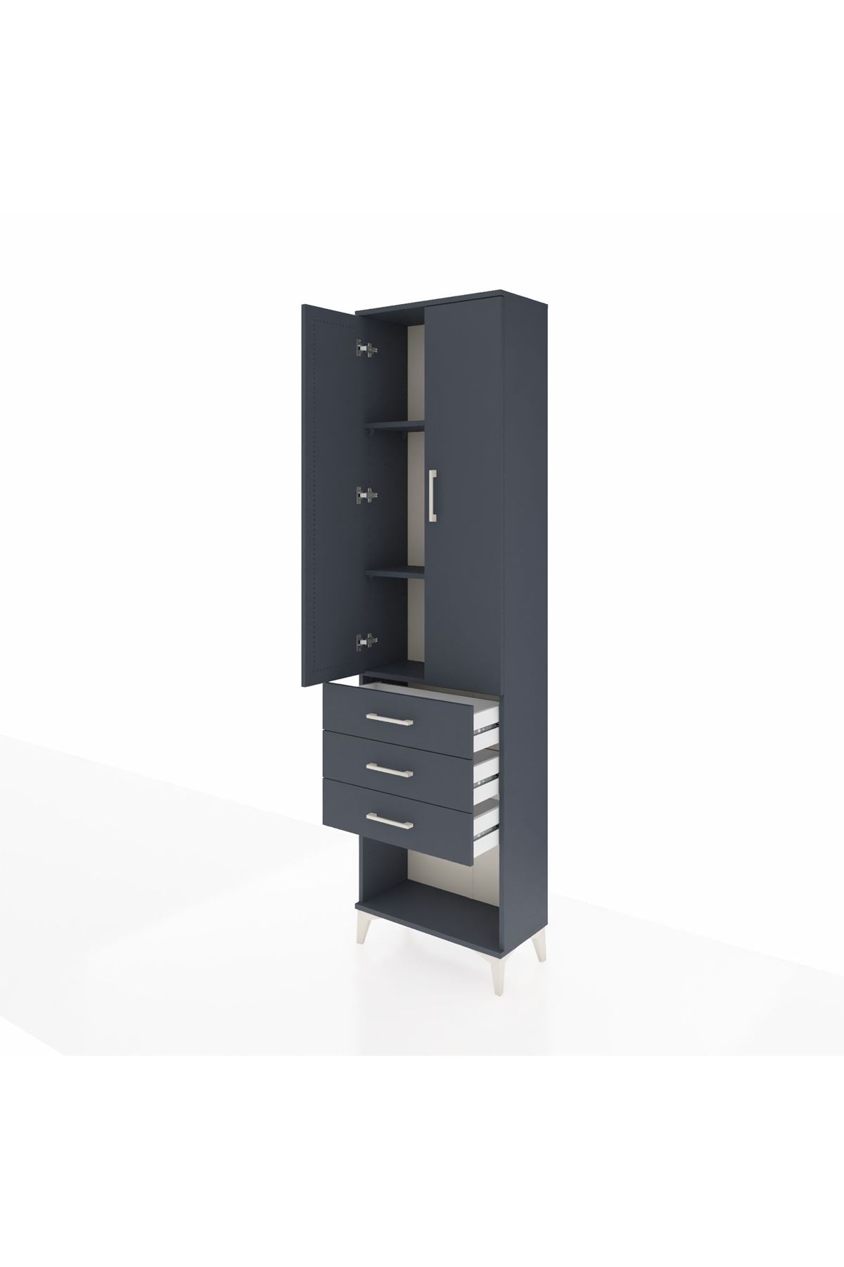 Arges Dolap 3 Raflı 3 Çekmeceli 2 Kapaklı 60x30x221 Antrasit-Antrasit