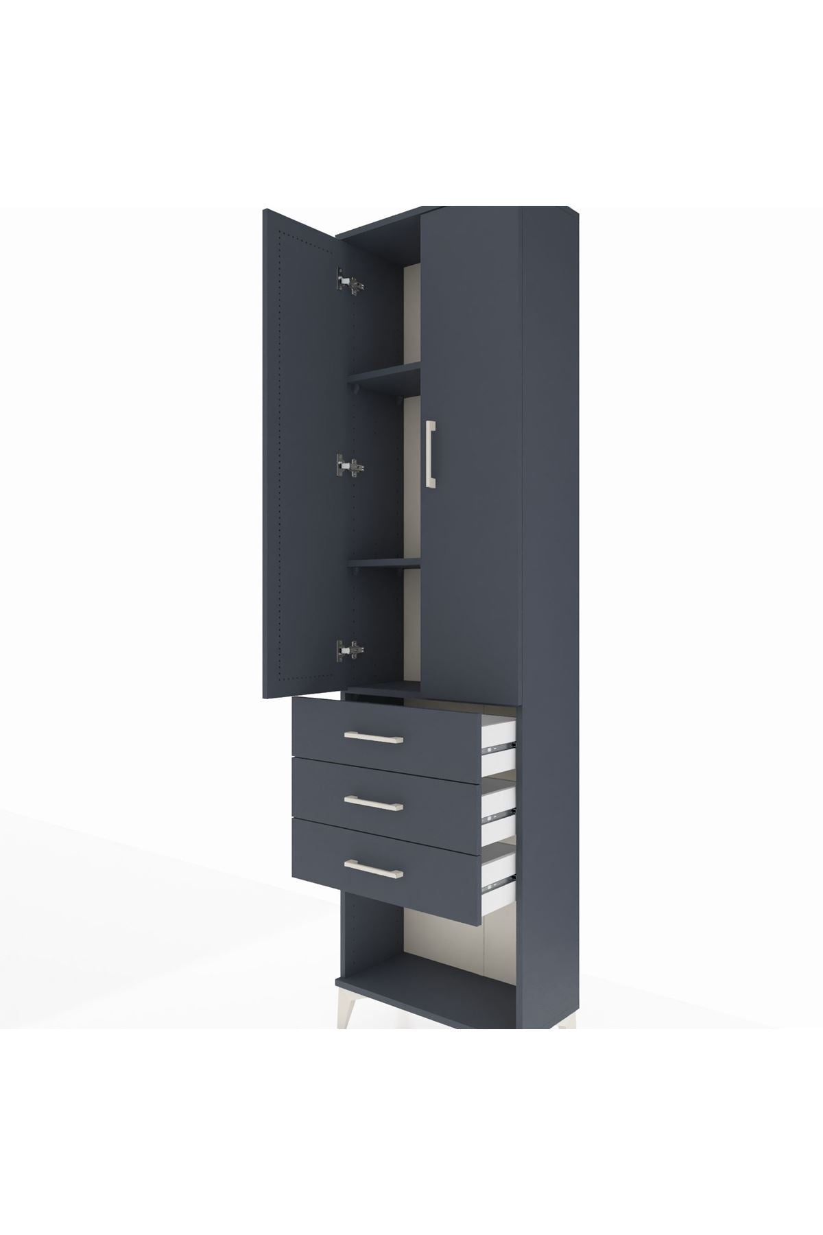 Arges Dolap 3 Raflı 3 Çekmeceli 2 Kapaklı 60x30x221 Antrasit-Antrasit