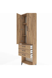 Arges Dolap 3 Raflı 3 Çekmeceli 2 Kapaklı 60x30x221 Çam-Çam