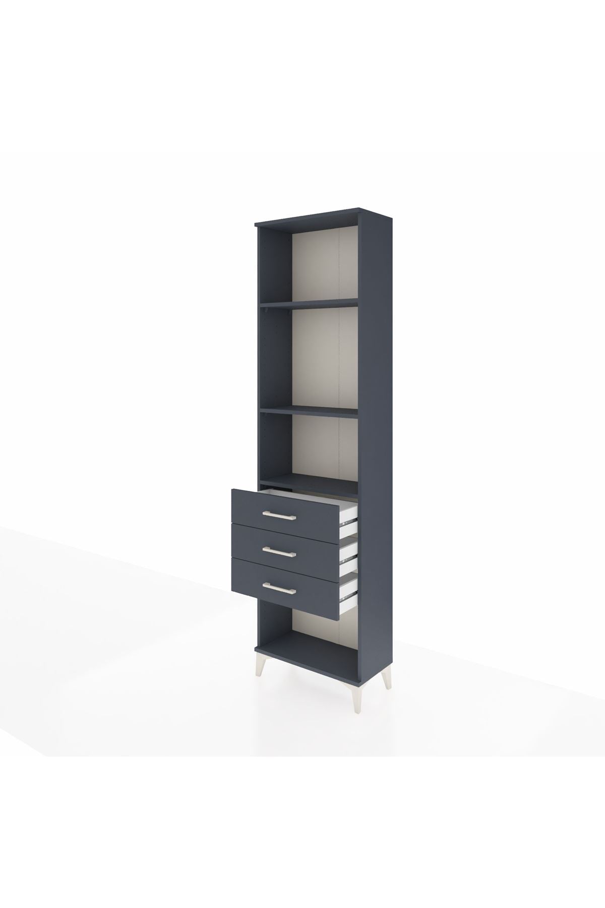 Arges Dolap 3 Raflı 3 Çekmeceli 60x30x221 Antrasit-Antrasit