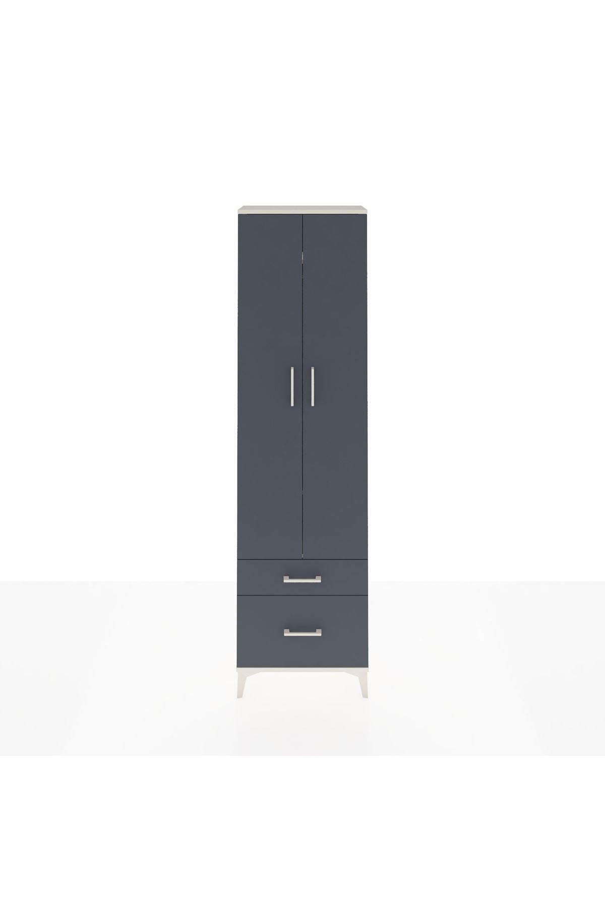 Arges Dolap 3 Raflı 2 Çekmeceli Tek Askılı 60x30x221 Aytaşı-Antrasit