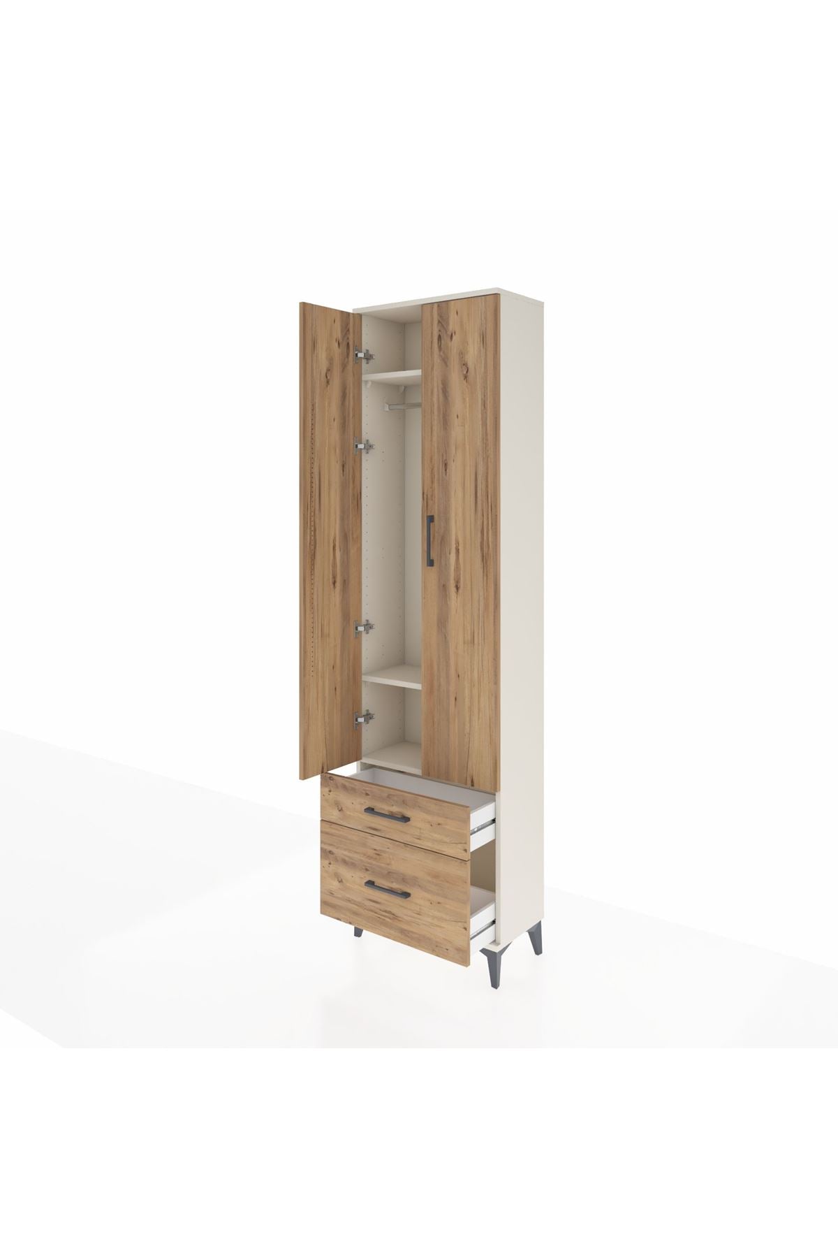 Arges Dolap 3 Raflı 2 Çekmeceli Tek Askılı 60x30x221 Aytaşı-Çam