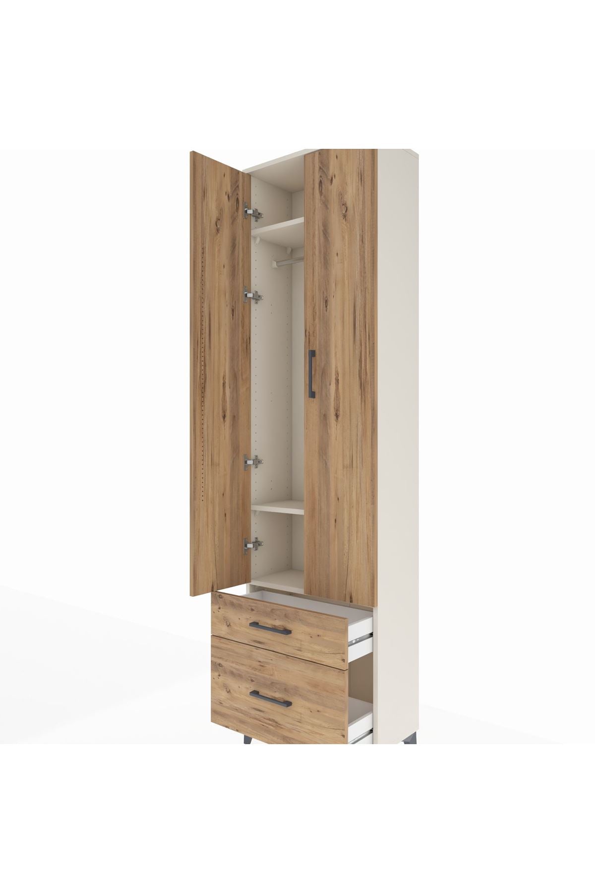 Arges Dolap 3 Raflı 2 Çekmeceli Tek Askılı 60x30x221 Aytaşı-Çam