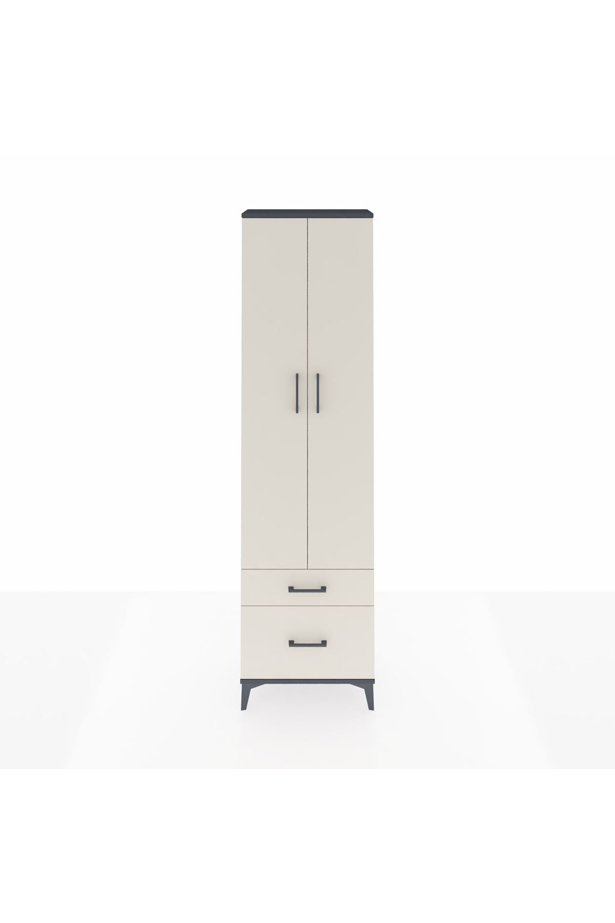 Arges Dolap 3 Raflı 2 Çekmeceli Tek Askılı 60x30x221 Antrasit-Aytaşı