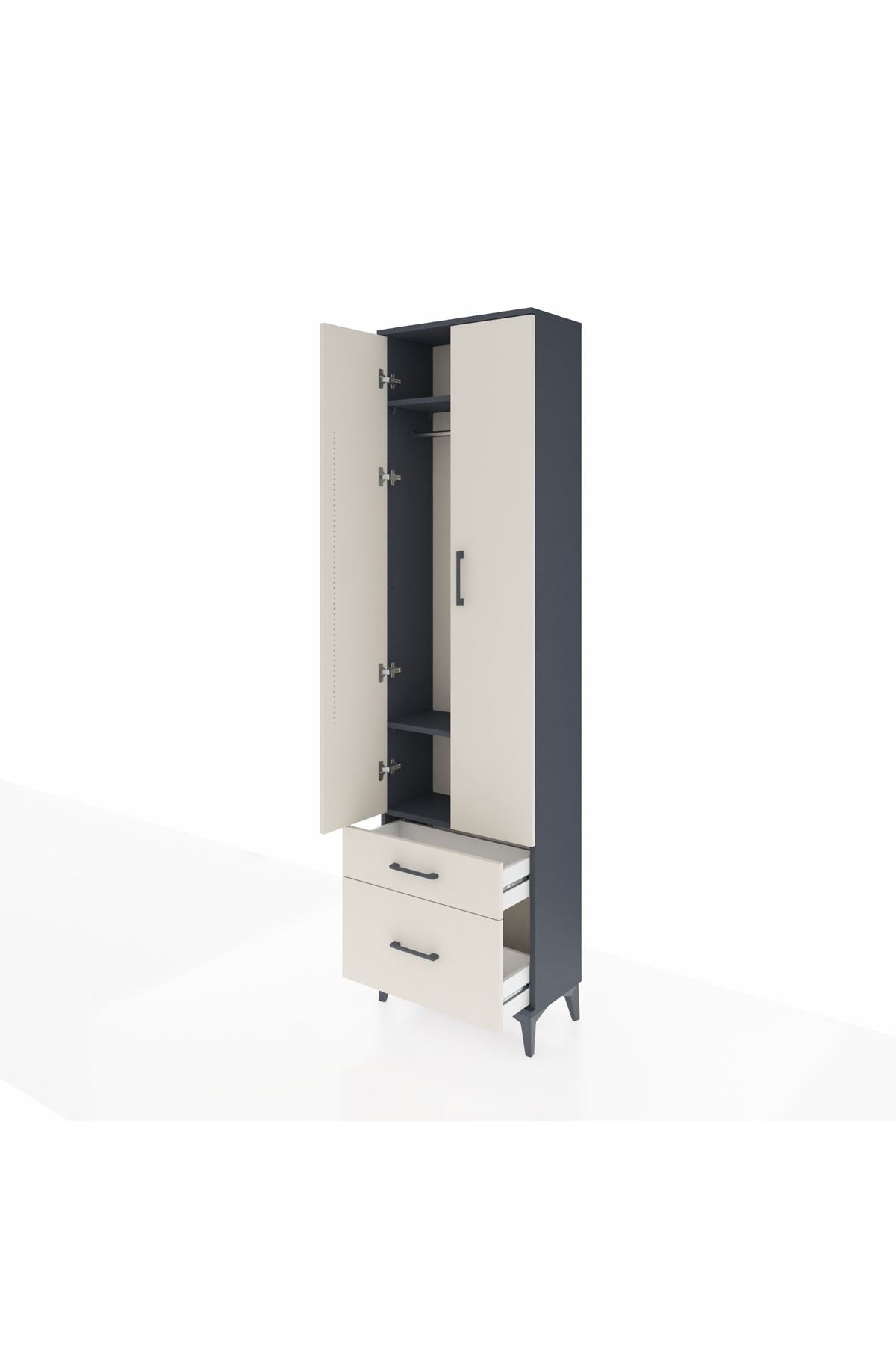 Arges Dolap 3 Raflı 2 Çekmeceli Tek Askılı 60x30x221 Antrasit-Aytaşı