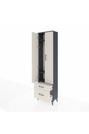 Arges Dolap 3 Raflı 2 Çekmeceli Tek Askılı 60x30x221 Antrasit-Aytaşı