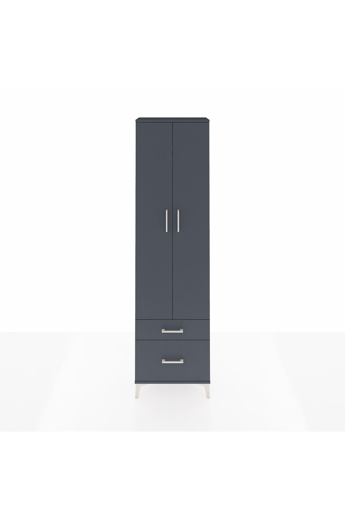 Arges Dolap 3 Raflı 2 Çekmeceli Tek Askılı 60x30x221 Antrasit-Antrasit