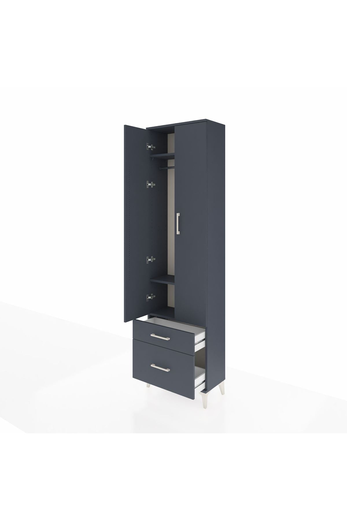 Arges Dolap 3 Raflı 2 Çekmeceli Tek Askılı 60x30x221 Antrasit-Antrasit