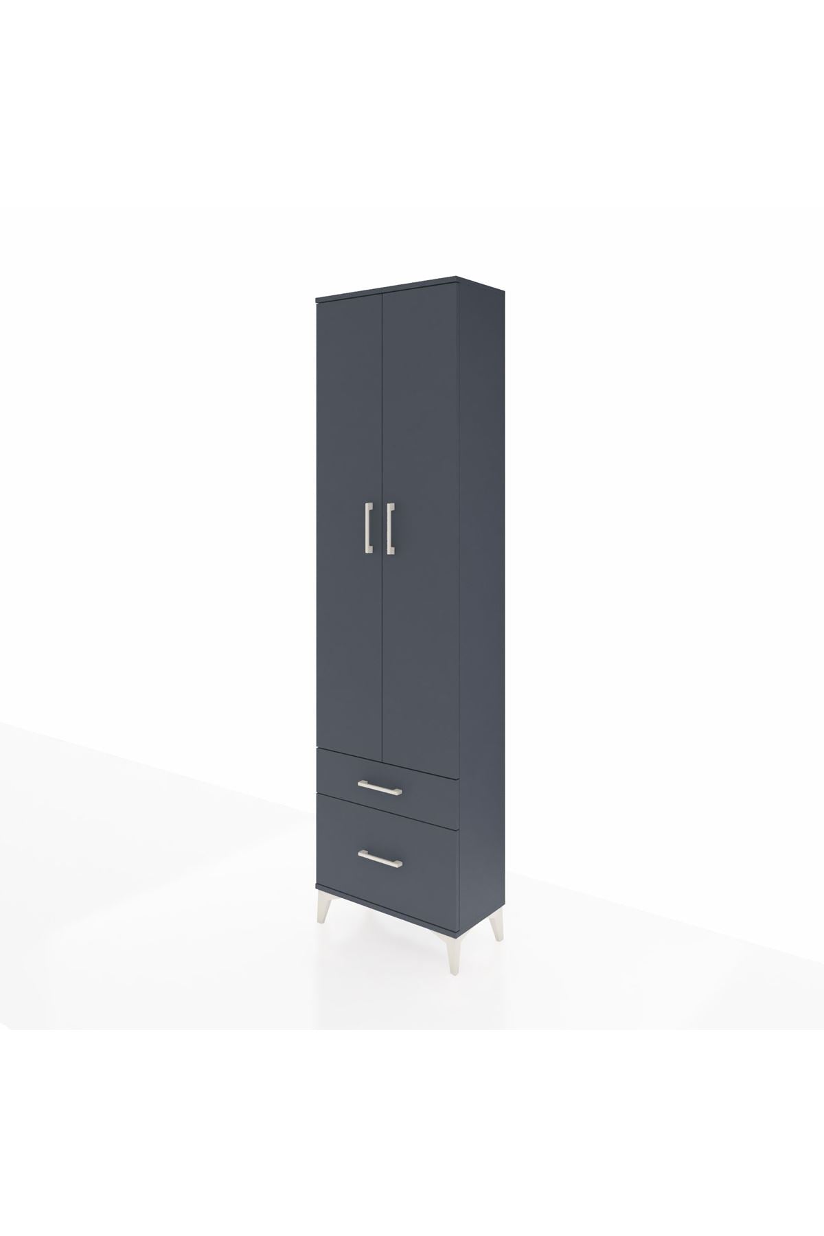 Arges Dolap 3 Raflı 2 Çekmeceli Tek Askılı 60x30x221 Antrasit-Antrasit