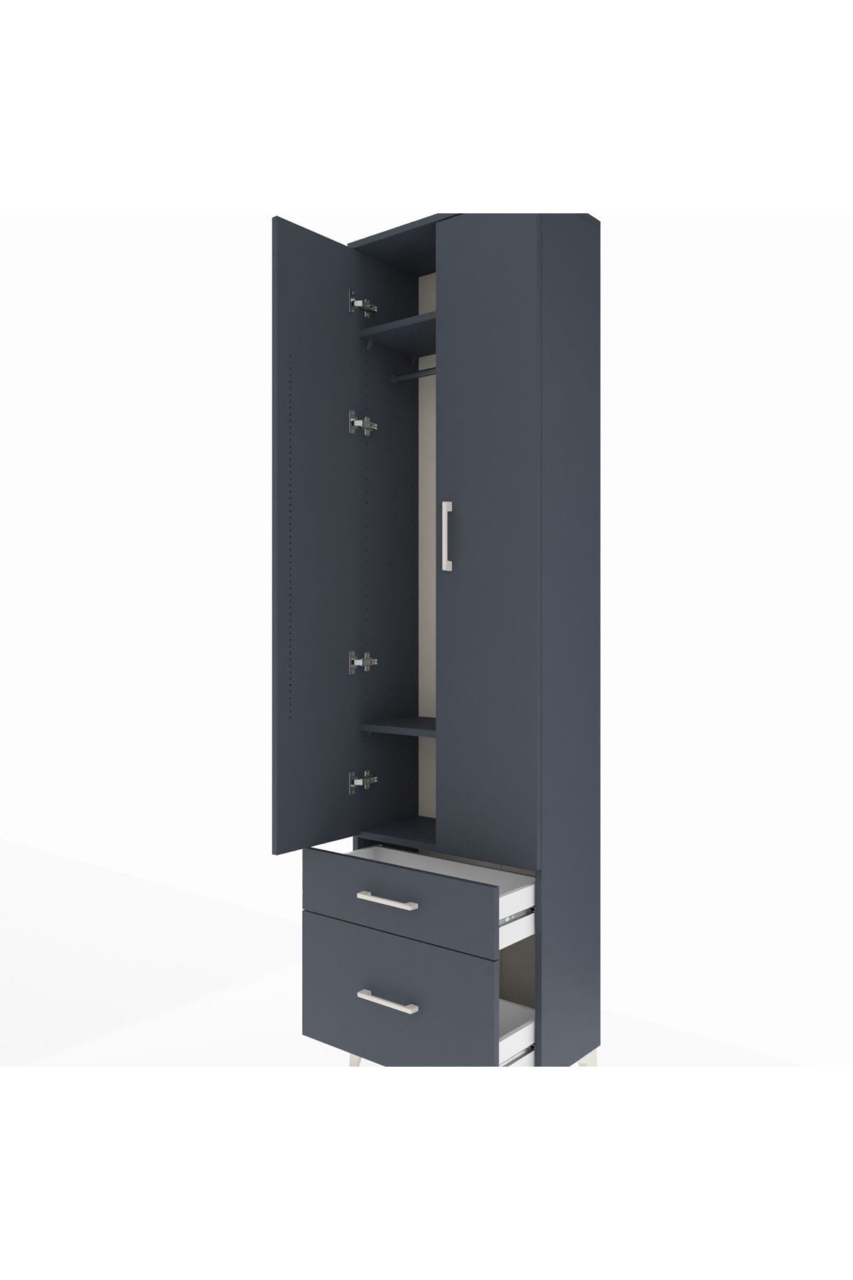 Arges Dolap 3 Raflı 2 Çekmeceli Tek Askılı 60x30x221 Antrasit-Antrasit