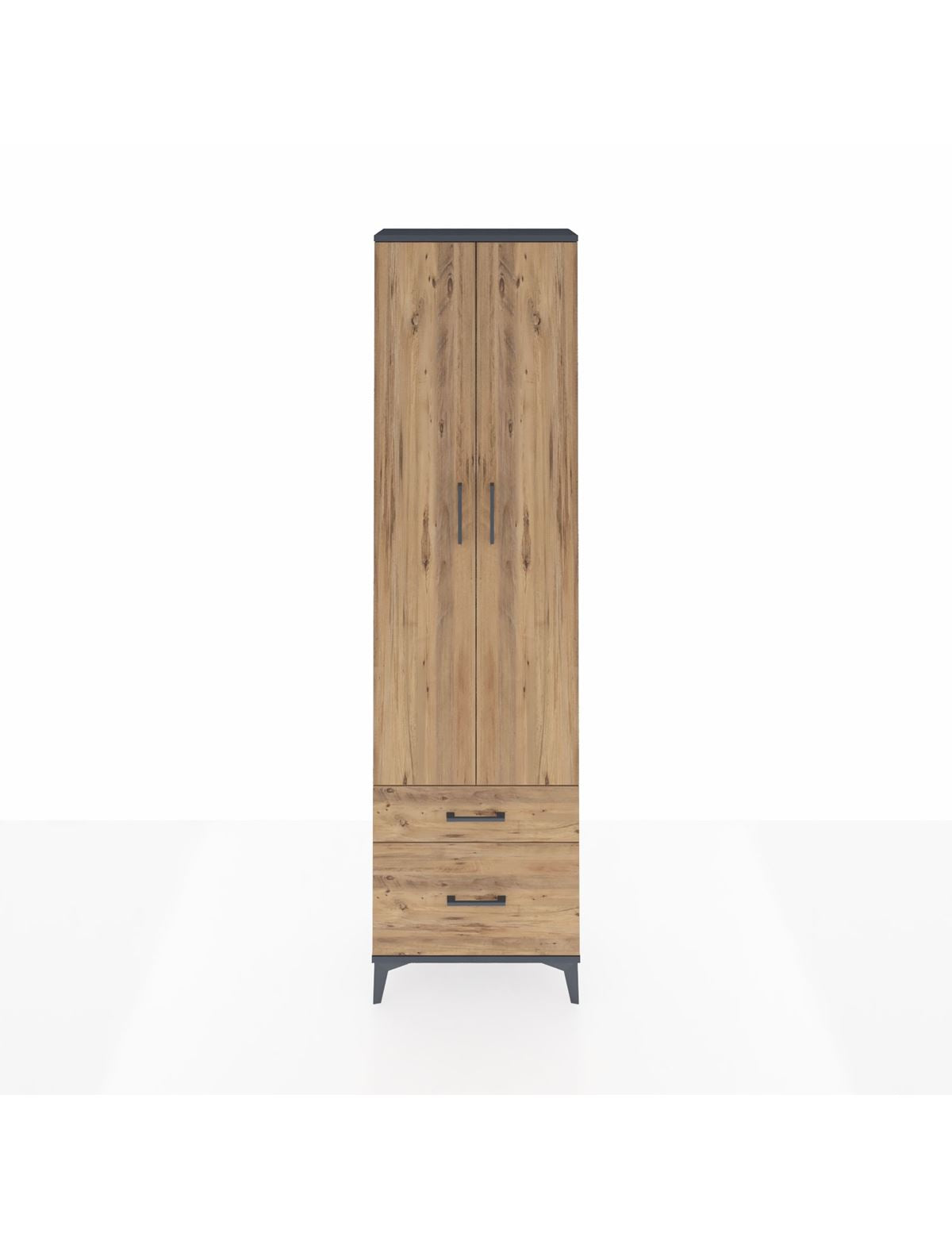 Arges Dolap 3 Raflı 2 Çekmeceli Tek Askılı 60x30x221 Antrasit-Çam