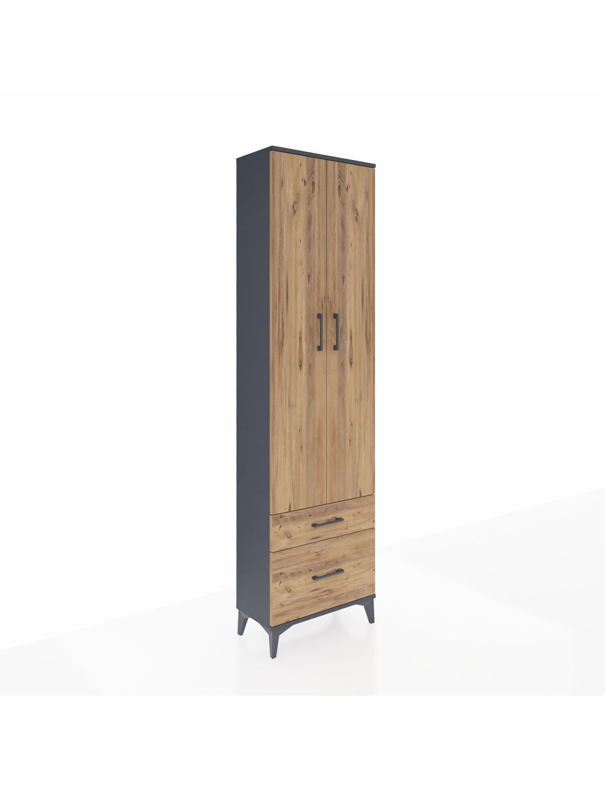 Arges Dolap 3 Raflı 2 Çekmeceli Tek Askılı 60x30x221 Antrasit-Çam