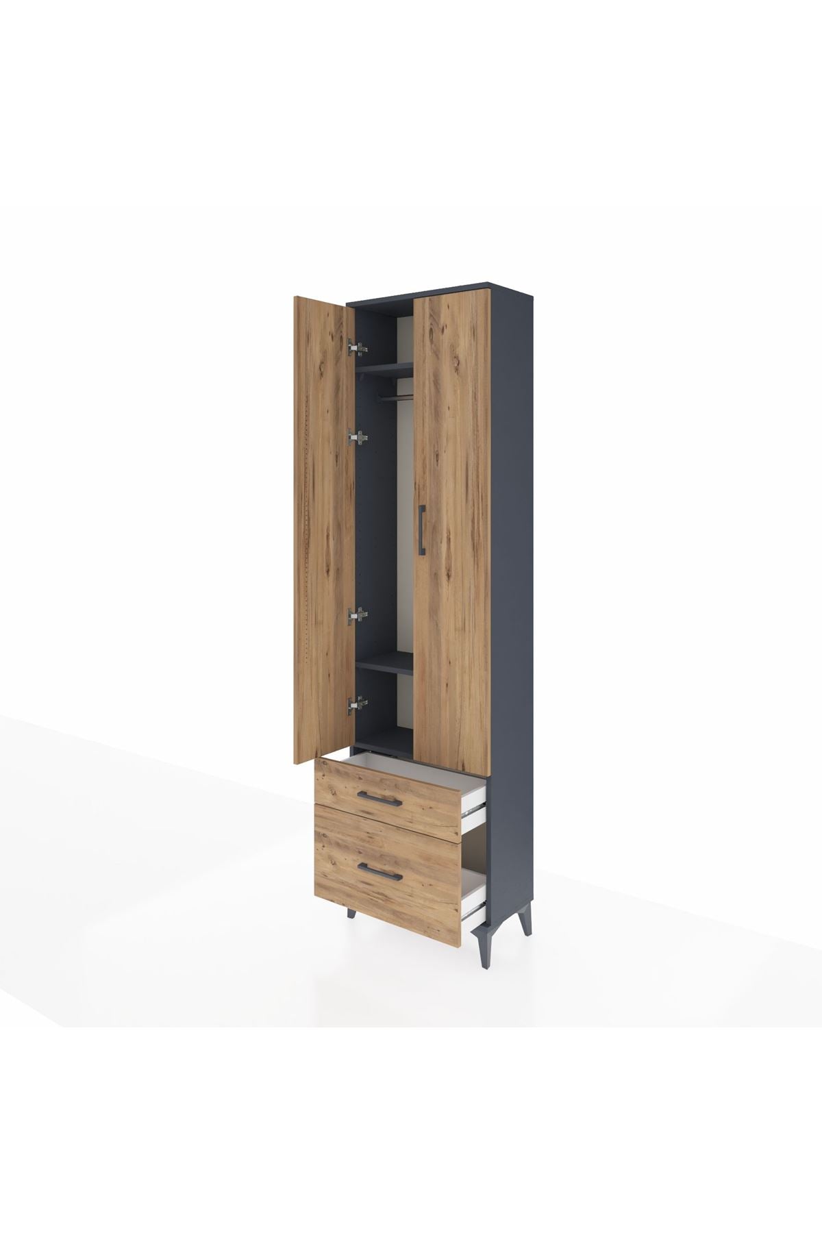 Arges Dolap 3 Raflı 2 Çekmeceli Tek Askılı 60x30x221 Antrasit-Çam