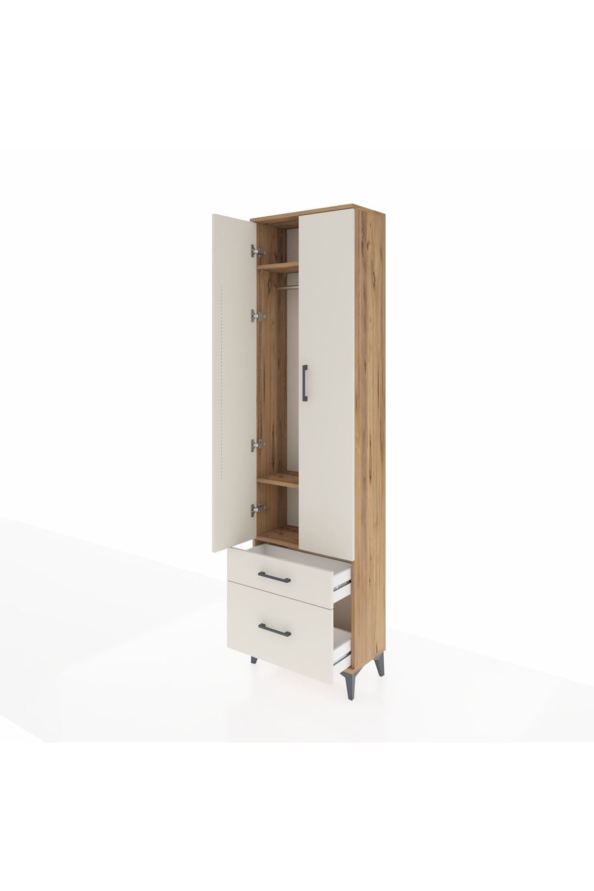 Arges Dolap 3 Raflı 2 Çekmeceli Tek Askılı 60x30x221 Çam-Aytaşı