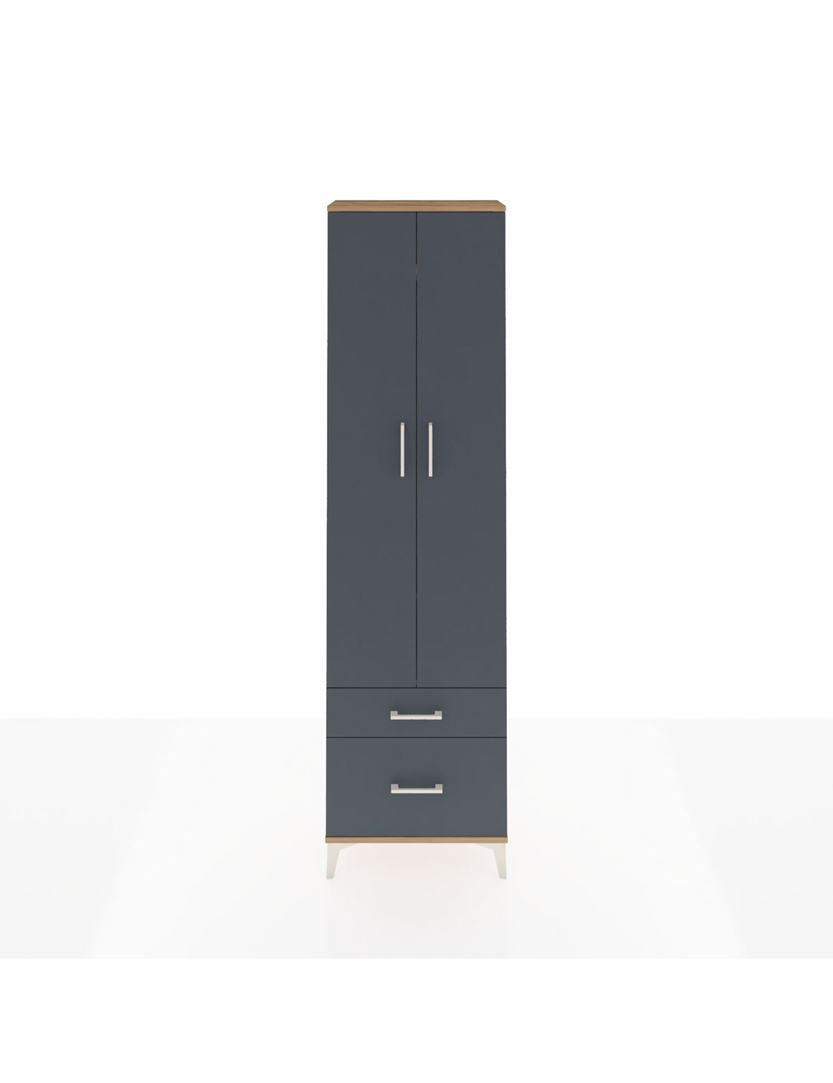 Arges Dolap 3 Raflı 2 Çekmeceli Tek Askılı 60x30x221 Çam-Antrasit