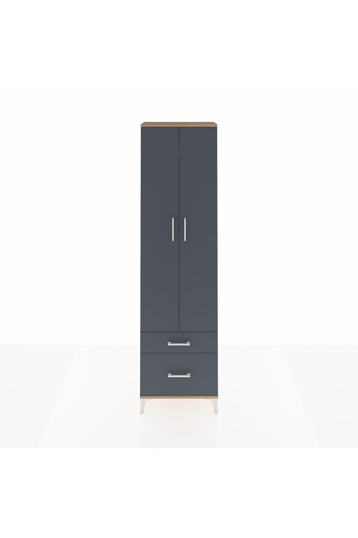 Arges Dolap 3 Raflı 2 Çekmeceli Tek Askılı 60x30x221 Çam-Antrasit