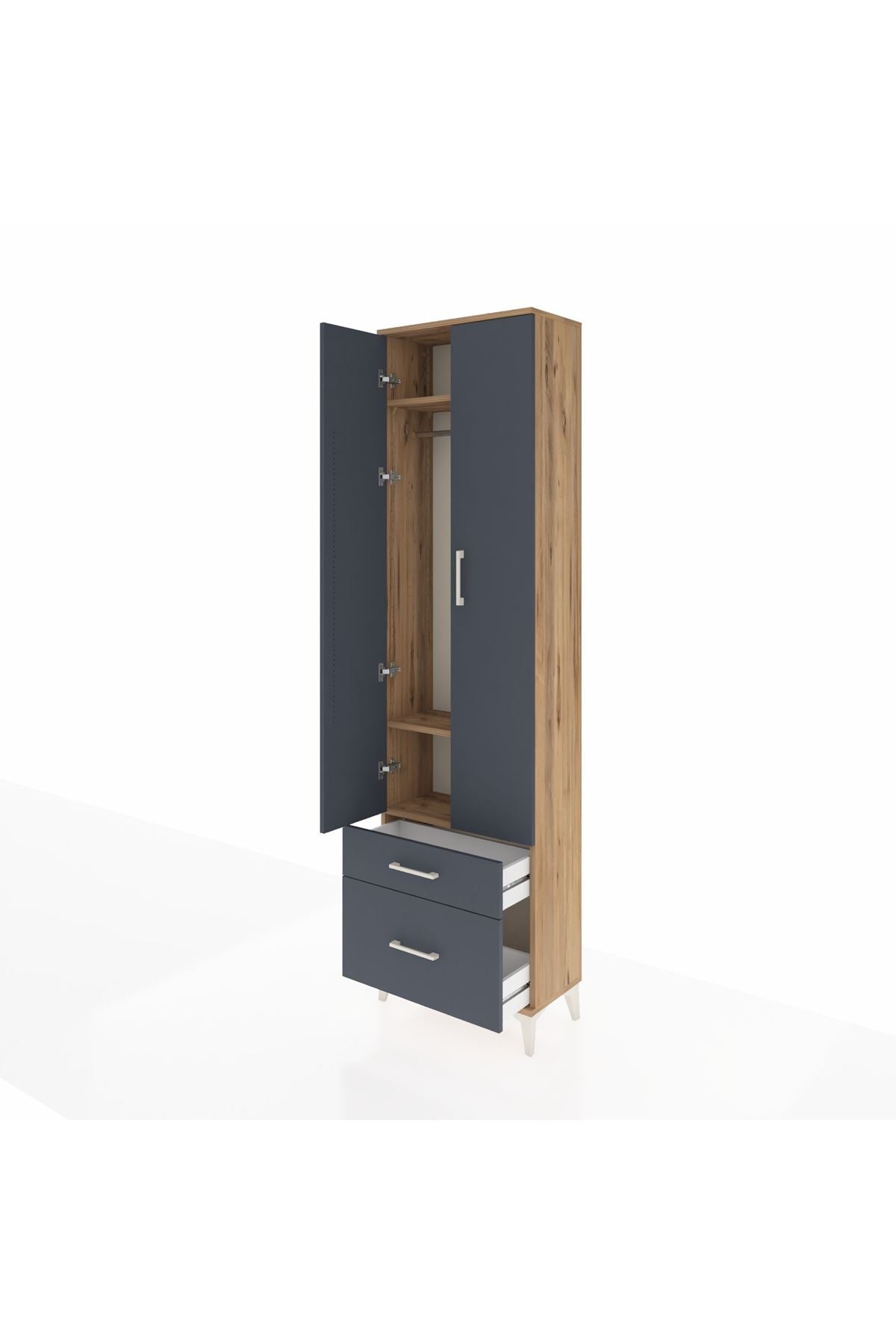 Arges Dolap 3 Raflı 2 Çekmeceli Tek Askılı 60x30x221 Çam-Antrasit