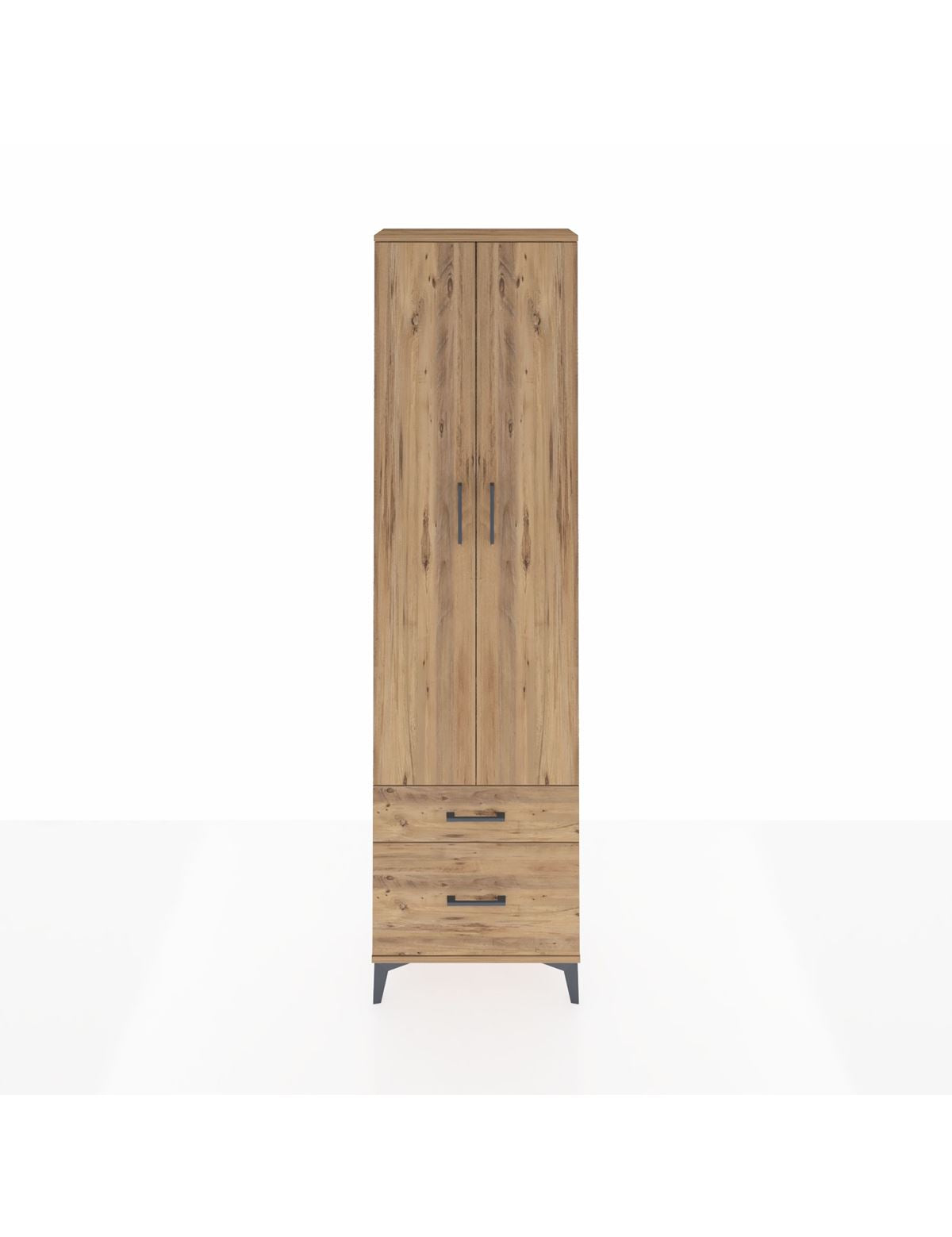 Arges Dolap 3 Raflı 2 Çekmeceli Tek Askılı 60x30x221 Çam-Çam