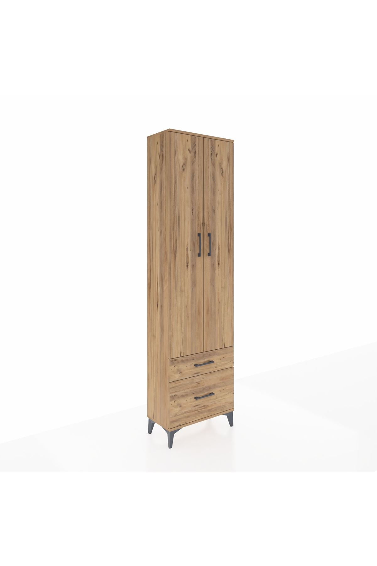 Arges Dolap 3 Raflı 2 Çekmeceli Tek Askılı 60x30x221 Çam-Çam