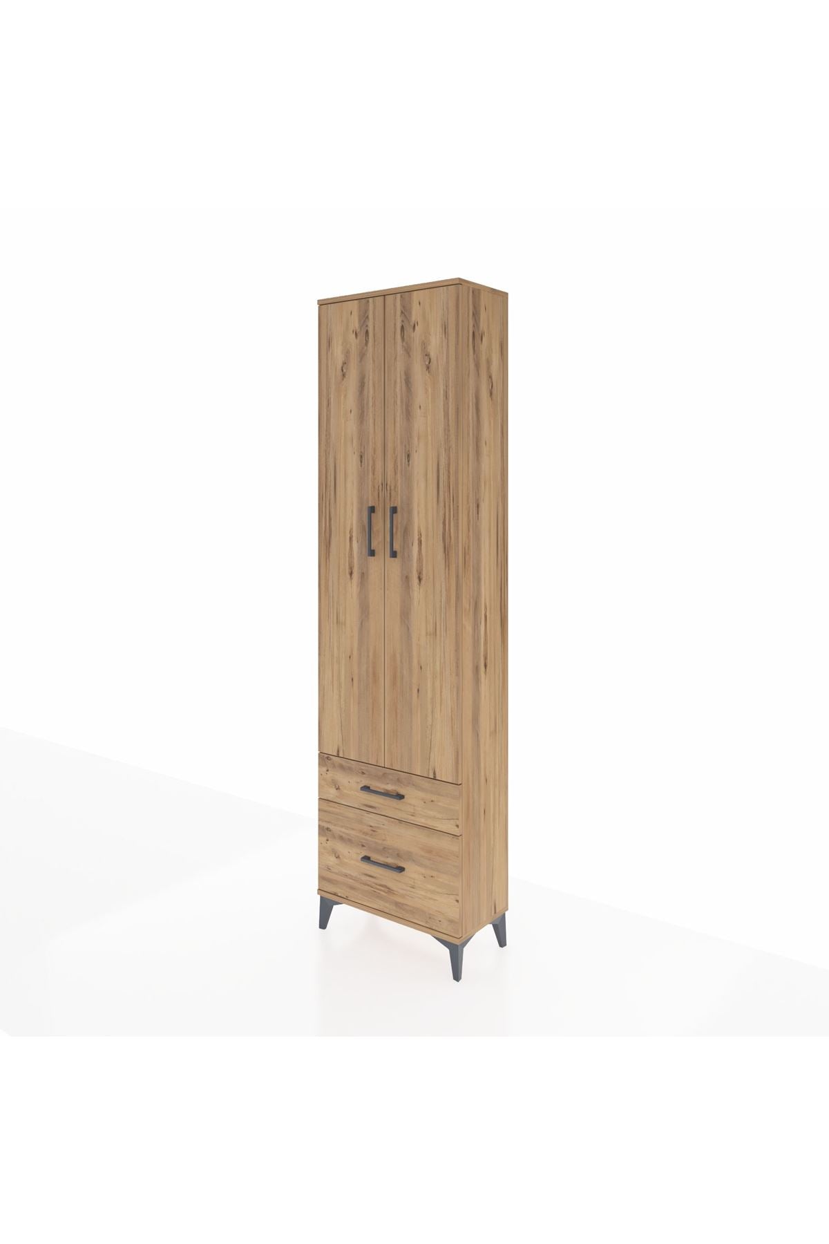 Arges Dolap 3 Raflı 2 Çekmeceli Tek Askılı 60x30x221 Çam-Çam