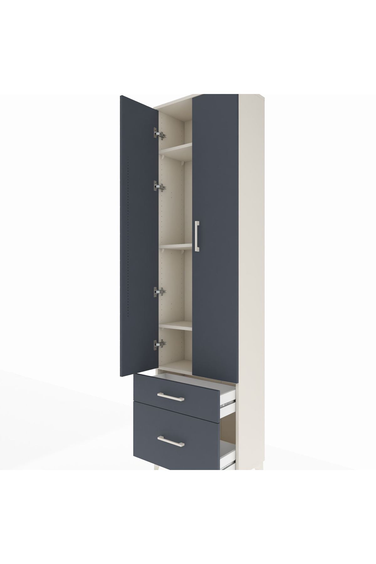 Arges Dolap 4 Raflı 2 Çekmeceli 2 Kapaklı 60x30x221 Aytaşı-Antrasit