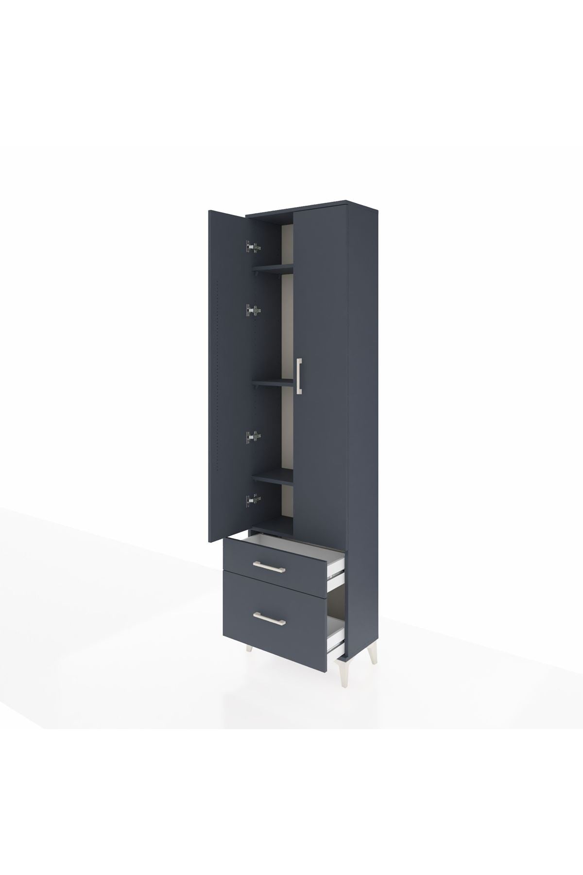 Arges Dolap 4 Raflı 2 Çekmeceli 2 Kapaklı 60x30x221 Antrasit-Antrasit