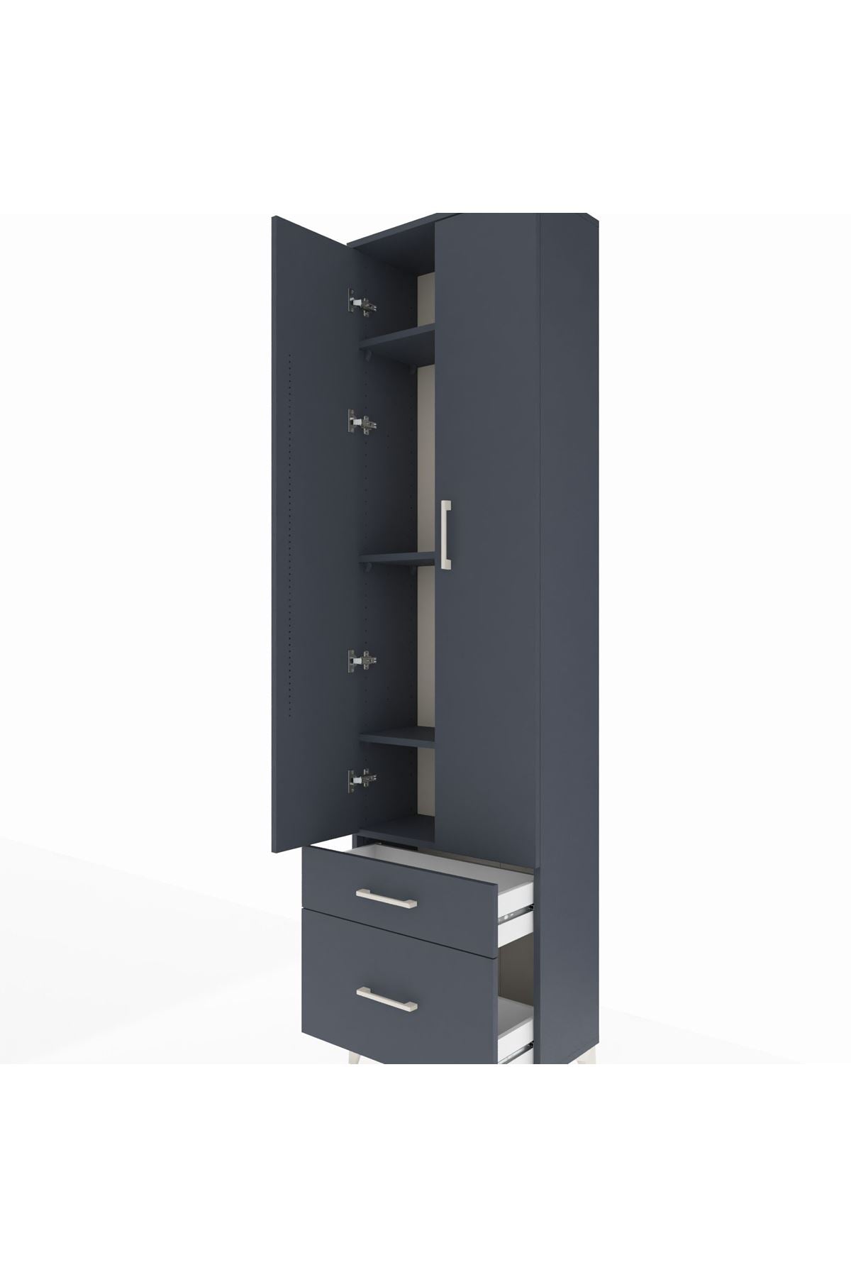 Arges Dolap 4 Raflı 2 Çekmeceli 2 Kapaklı 60x30x221 Antrasit-Antrasit