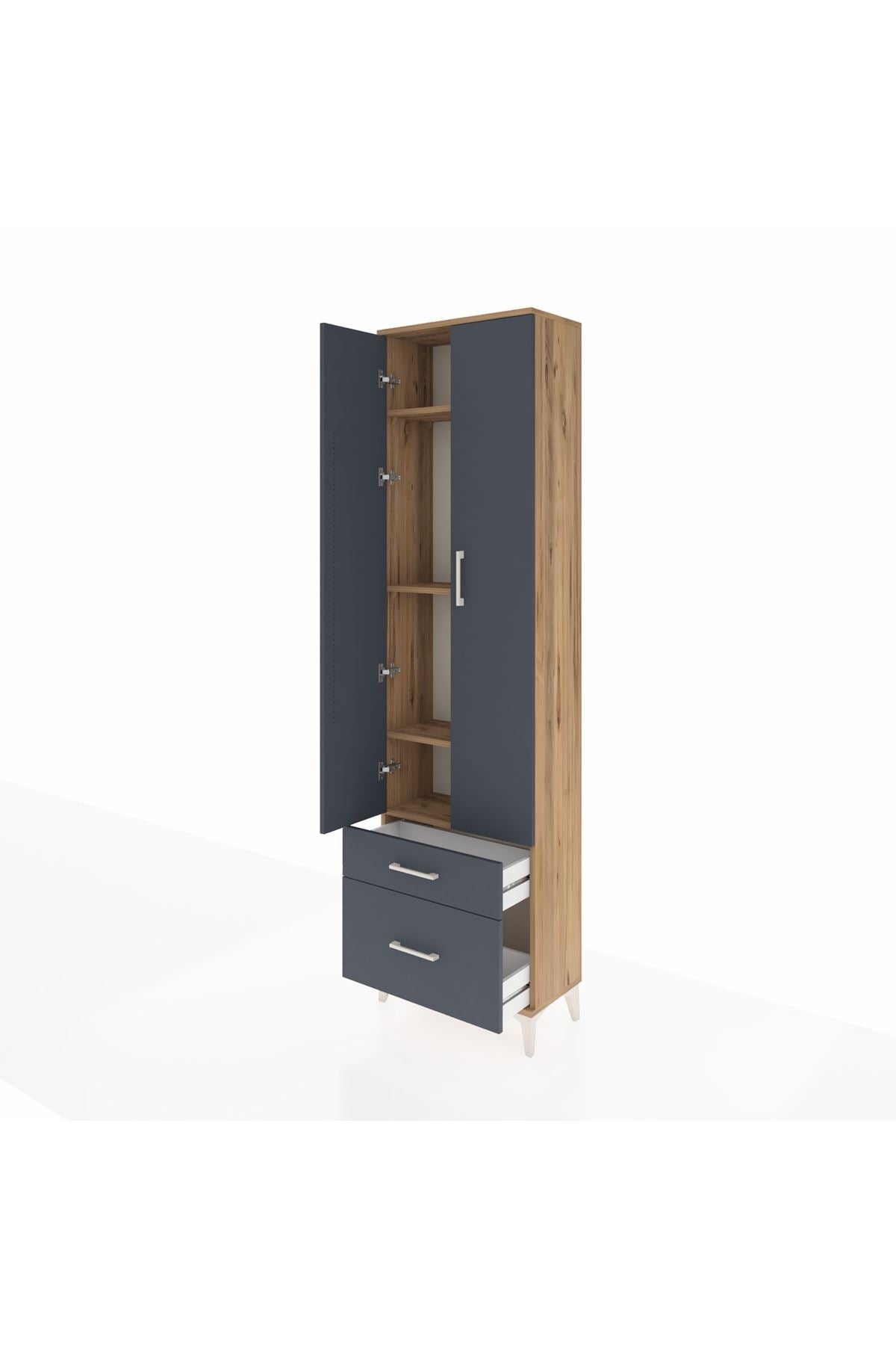 Arges Dolap 4 Raflı 2 Çekmeceli 2 Kapaklı 60x30x221 Çam-Antrasit