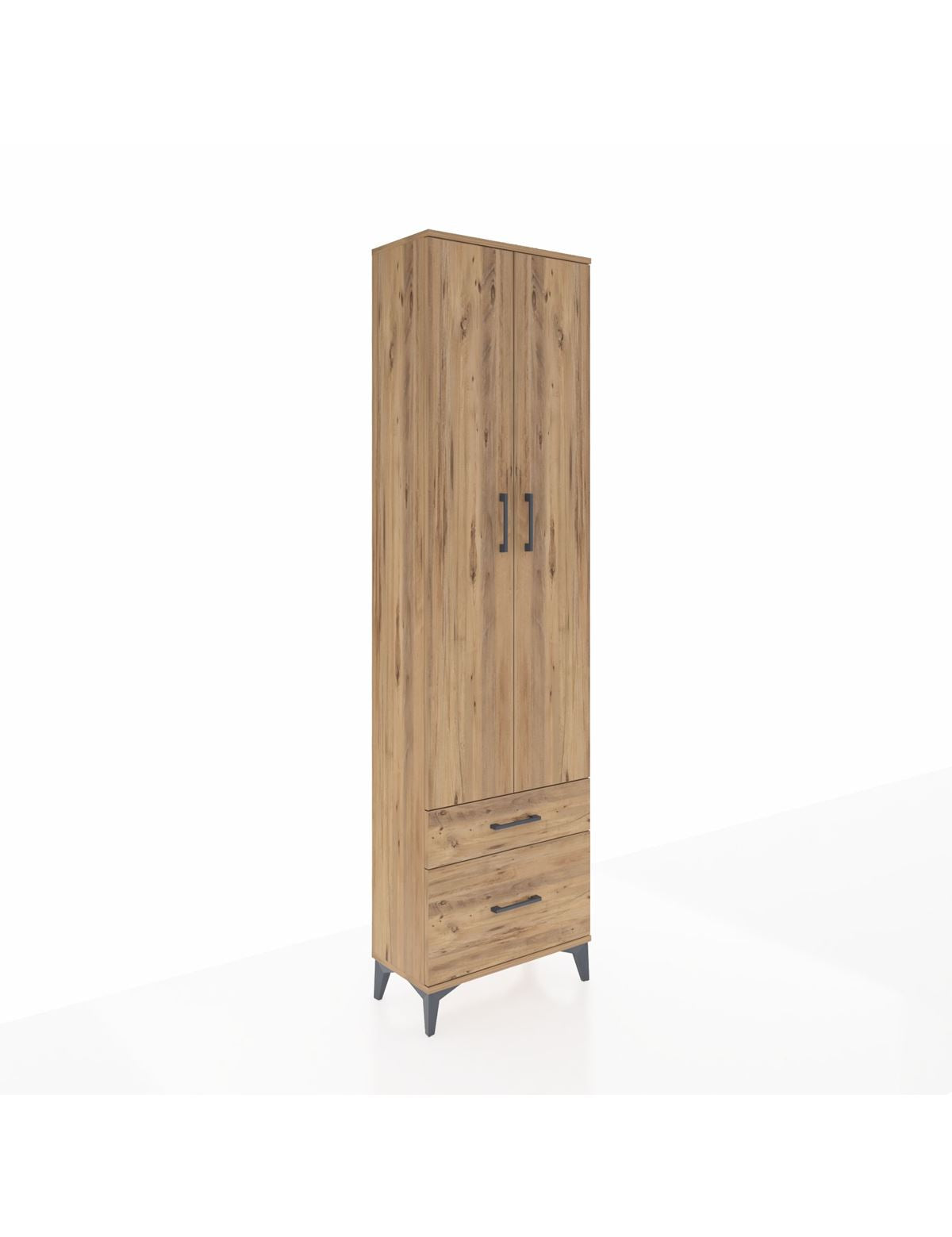 Arges Dolap 4 Raflı 2 Çekmeceli 2 Kapaklı 60x30x221 Çam-Çam