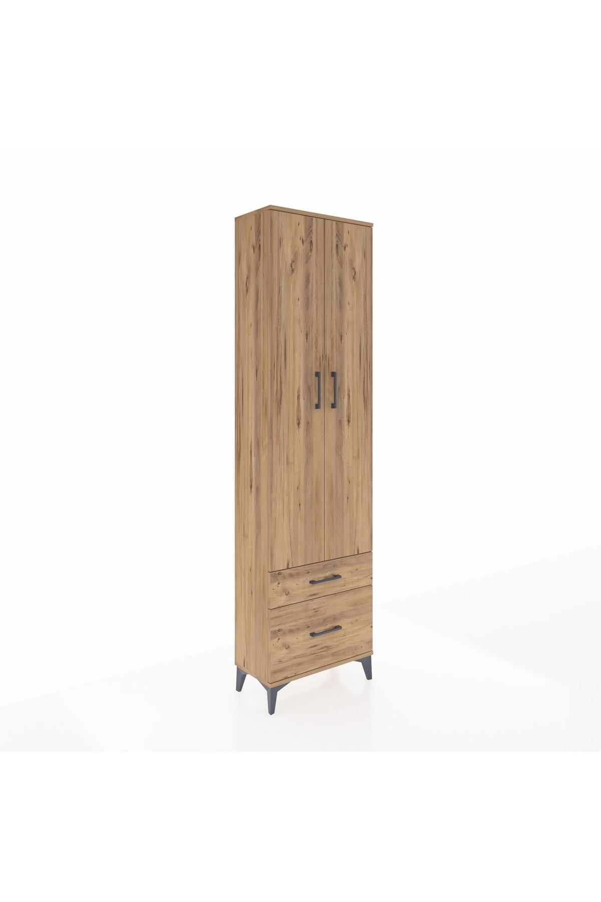 Arges Dolap 4 Raflı 2 Çekmeceli 2 Kapaklı 60x30x221 Çam-Çam