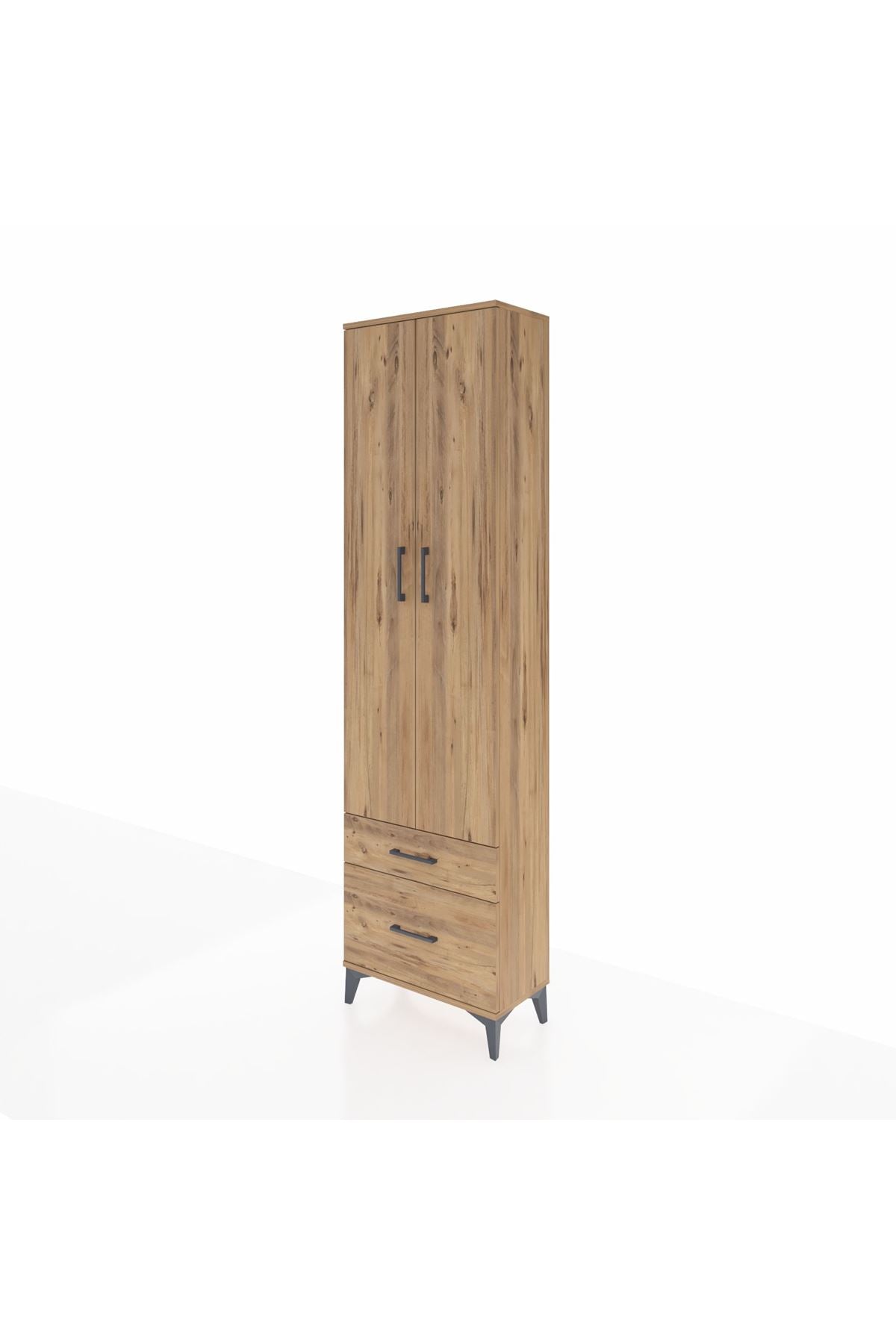 Arges Dolap 4 Raflı 2 Çekmeceli 2 Kapaklı 60x30x221 Çam-Çam