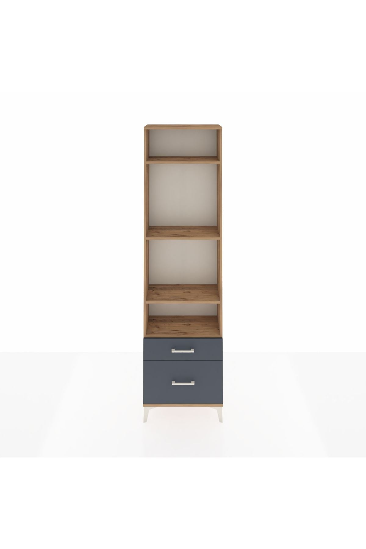 Arges Dolap 4 Raflı 2 Çekmeceli 60x30x221 Çam-Antrasit