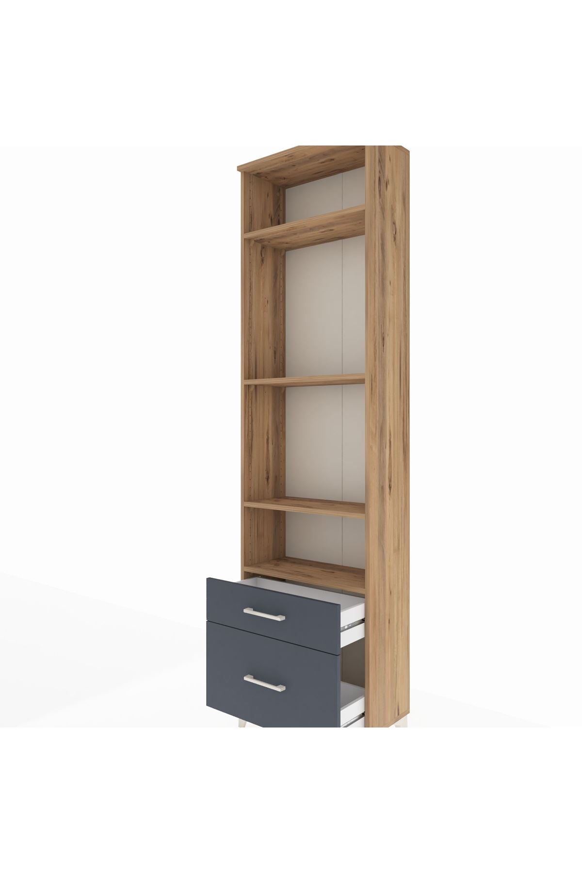 Arges Dolap 4 Raflı 2 Çekmeceli 60x30x221 Çam-Antrasit