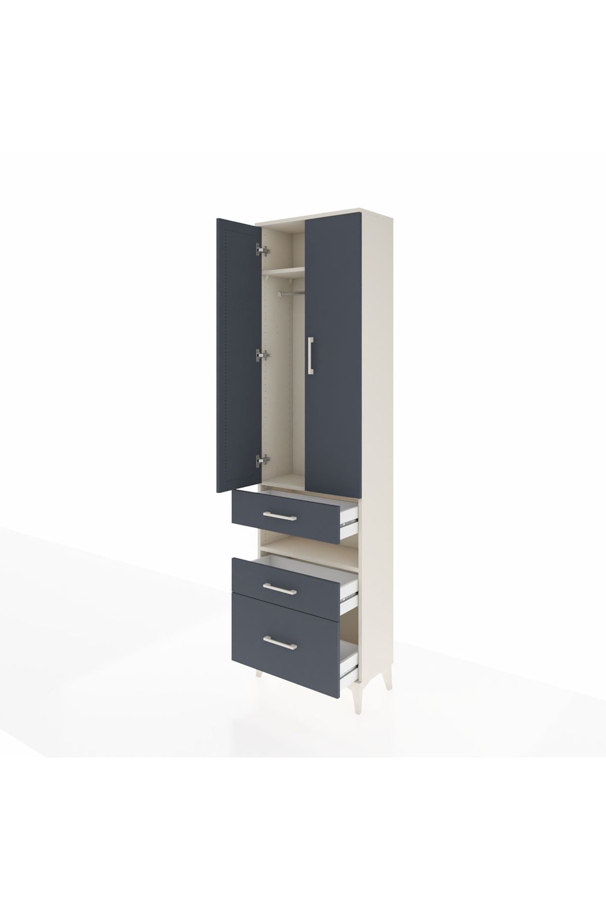 Arges Dolap 3 Raflı 3 Çekmeceli Tek Askılı 60x30x221 Aytaşı-Antrasit