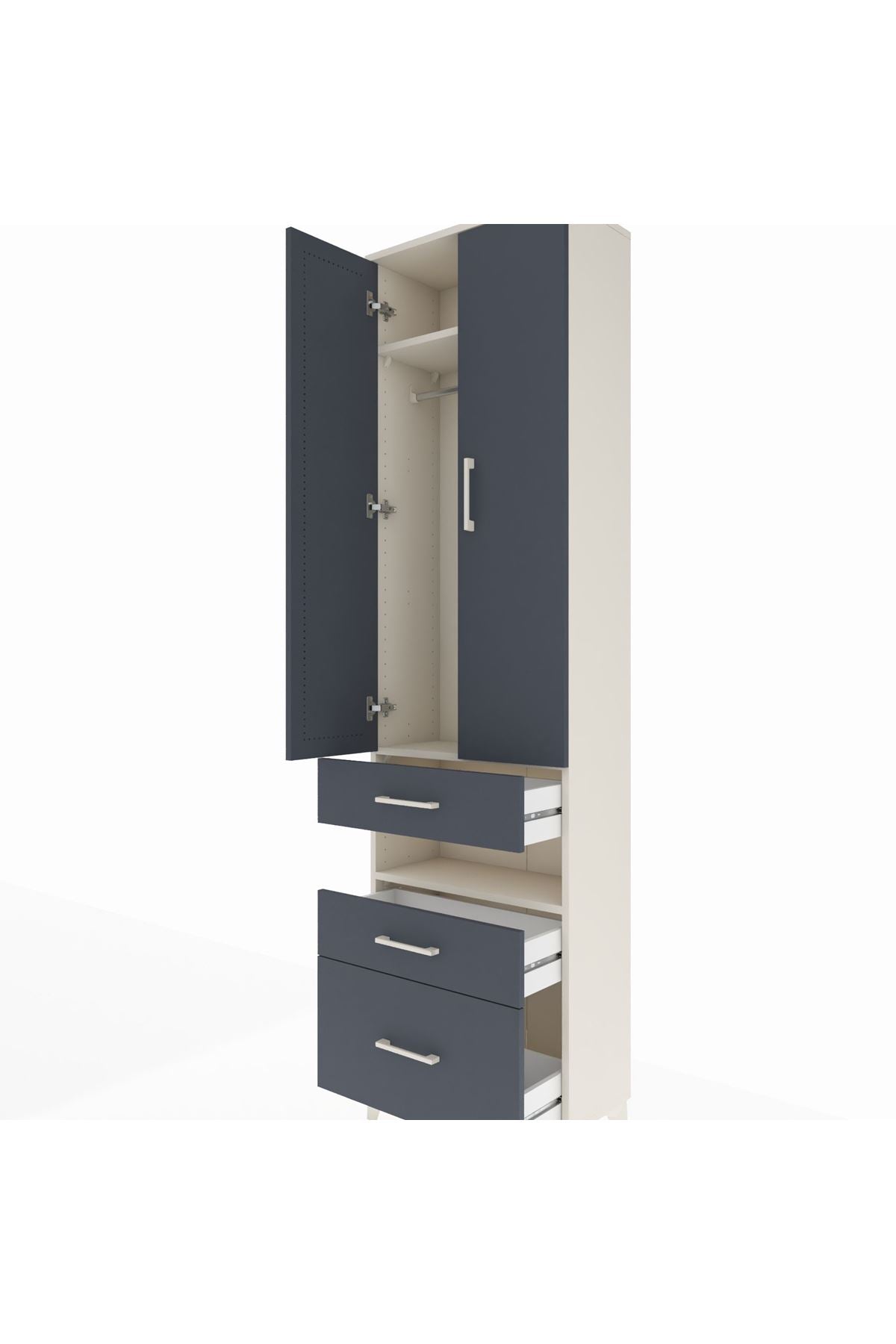 Arges Dolap 3 Raflı 3 Çekmeceli Tek Askılı 60x30x221 Aytaşı-Antrasit